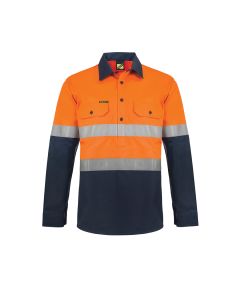 Lightweight Hi Vis L/S Closed Front Vented Cotton Work Shirt With Reflective Tape