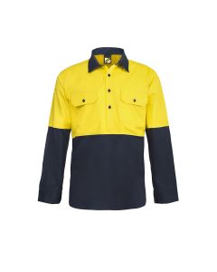 Lightweight Hi Vis L/S Closed Front Vented Cotton Work Shirt
