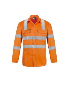 Lightweight Hi Vis Long Sleeve Vented Cotton Work Shirt With Shoulder Pattern Reflective Tape