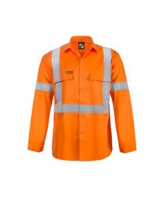 Lightweight Hi Vis Long Sleeve Vented Cotton Work Shirt With X Pattern Tape - NSW Rail Compliant
