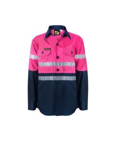 Kids Lightweight L/S Cotton Drill Shirt With Reflective Tape