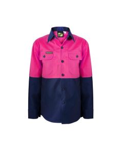 Kids Lightweight Two Tone L/S Cotton Work Shirt