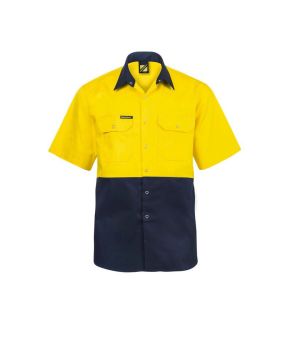 Hi Vis S/S Cotton Work Shirt With Press Studs
