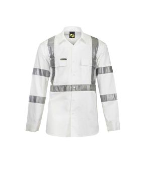 Hi Vis Long Sleeve Cotton Work Shirt With X Pattern & Bio-Motion Tape -  Night Use Only