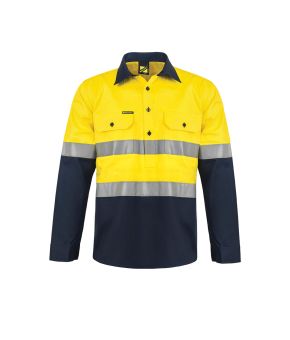 Hi Vis L/S Closed Front Cotton Work Shirt With Reflective Tape