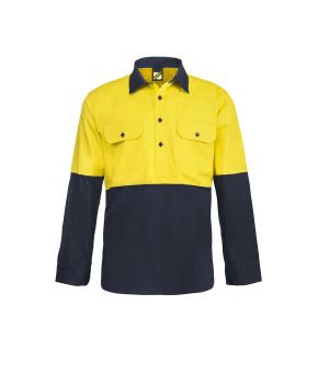 Lightweight Hi Vis L/S Closed Front Vented Cotton Work Shirt
