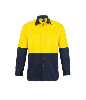 Hi Vis L/S Cotton Food Industry Work Shirt With Press Studs And No Pockets