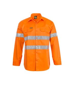 Hi Vis L/S Cotton Work Shirt With Reflective Tape