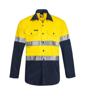 Hi Vis L/S Cotton Work Shirt With Reflective Tape