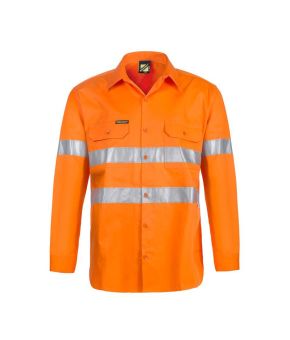 Lightweight Hi Vis L/S Vented Cotton Work Shirt With Reflective Tape