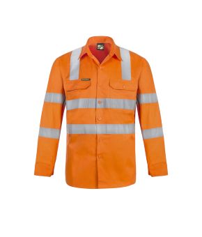 Lightweight Hi Vis Long Sleeve Vented Cotton Work Shirt With Shoulder Pattern Reflective Tape