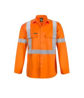Lightweight Hi Vis Long Sleeve Vented Cotton Work Shirt With X Pattern Tape - NSW Rail Compliant