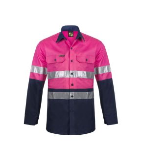 Lightweight L/S Vented Cotton Work Shirt With Reflective Tape - Night Use Only