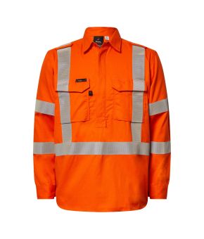 HRC2 Men's Hi Vis Closed Front Shirt With X Pattern FR Tape - NSW Rail Compliant