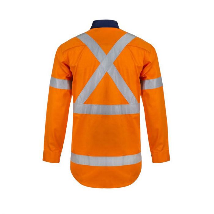 Hi Vis L/S Cotton Work Shirt With X Pattern Reflective Tape