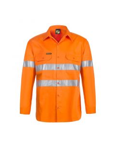 Lightweight Hi Vis L/S Vented Cotton Work Shirt With Reflective Tape