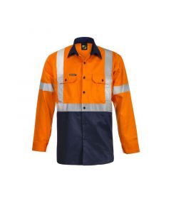 Hi Vis L/S Cotton Work Shirt With X Pattern Reflective Tape