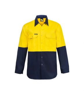 Hi Vis Two Tone Long Sleeve Cotton Drill Shirt with Press Studs- 8-9350921033818