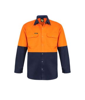 Hi Vis Two Tone Long Sleeve Cotton Drill Shirt with Press Studs- 17-9350921033924