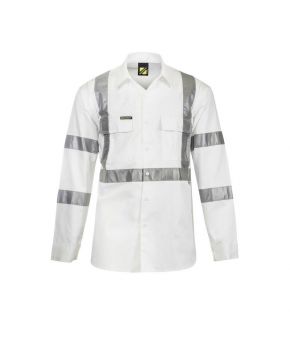 Hi Vis L/S Cotton Work Shirt With X Pattern & Bio-Motion Tape -  Night Use Only