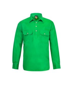 Lightweight Long Sleeve Half Placket Cotton Drill Shirt with Contrast Buttons- 9-9350921032132