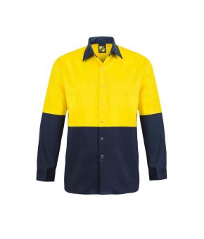 Hi Vis Two Tone Long Sleeve Cotton Drill Food Industry Shirt 
with Press Studs and No Pockets- 1-9350921034563