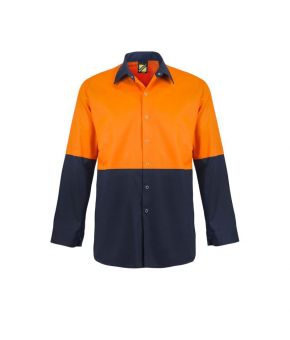 Lightweight Hi Vis Two Tone Long Sleeve Vented Cotton Drill Food Industry Shirt with Press Studs and No Pockets- 17-9350921034778