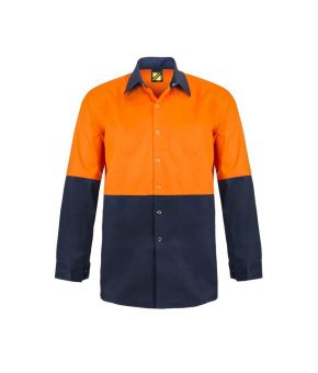 Hi Vis Two Tone Long Sleeve Cotton Drill Food Industry Shirt 
with Press Studs and No Pockets- 1-9350921034457