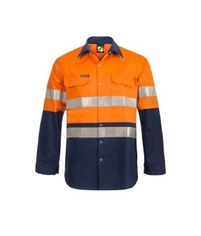 Hi Vis Two Tone Long Sleeve Cotton Drill Shirt with Industrial Laundry Reflective Tape and Press Studs-ON-XS