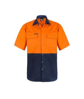 Hi Vis Two Tone Short Sleeve Cotton Drill Shirt with Press Studs- 17-9350921034976