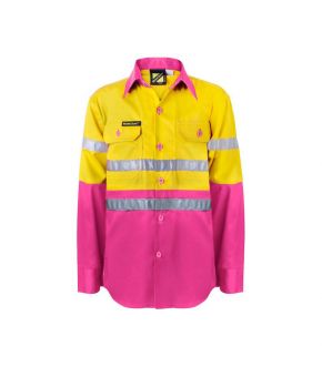 Kids Lightweight Two Tone L/S Cotton Work Shirt With Reflective Tape