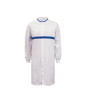 Food Industry L/S Long Dustcoat With Mandarin Collar, Contrast Trims On Collar And Chest