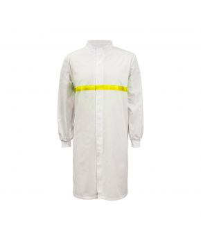 Food Industry L/S Long Dustcoat With Mandarin Collar, Contrast Trims On Chest