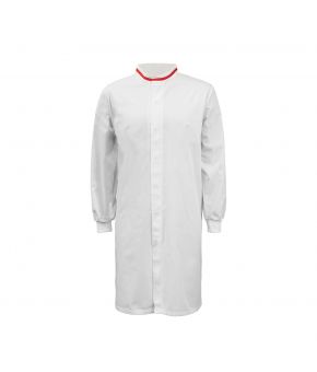 Food Industry L/S Long Dustcoat With Mandarin Collar, Contrast Trims On Collar