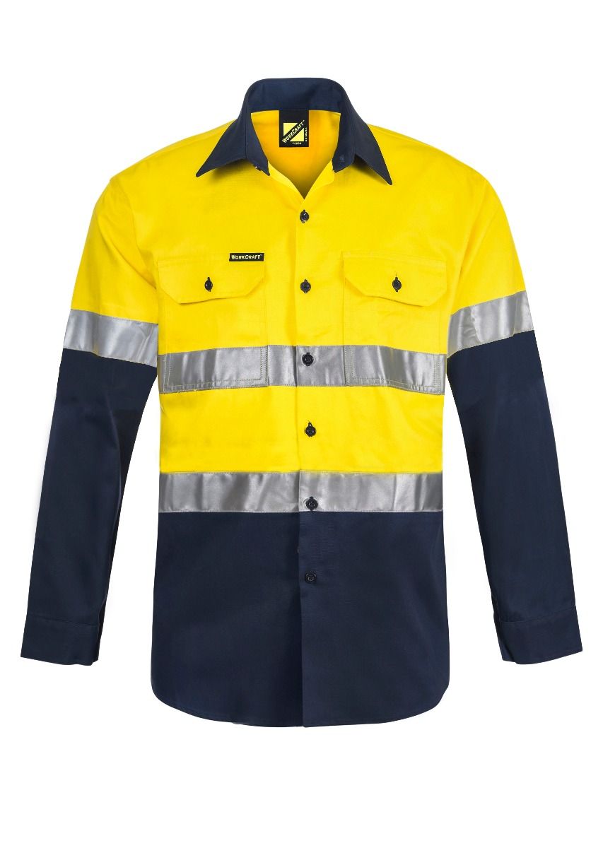 Hi Vis L/S Cotton Work Shirt With Reflective Tape