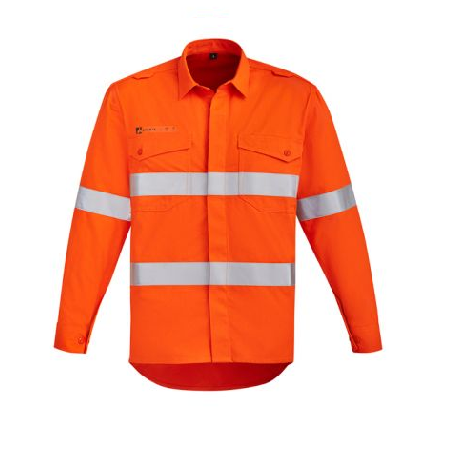 Mens Orange Flame Hi Vis Open Front Shirt - Hoop Taped